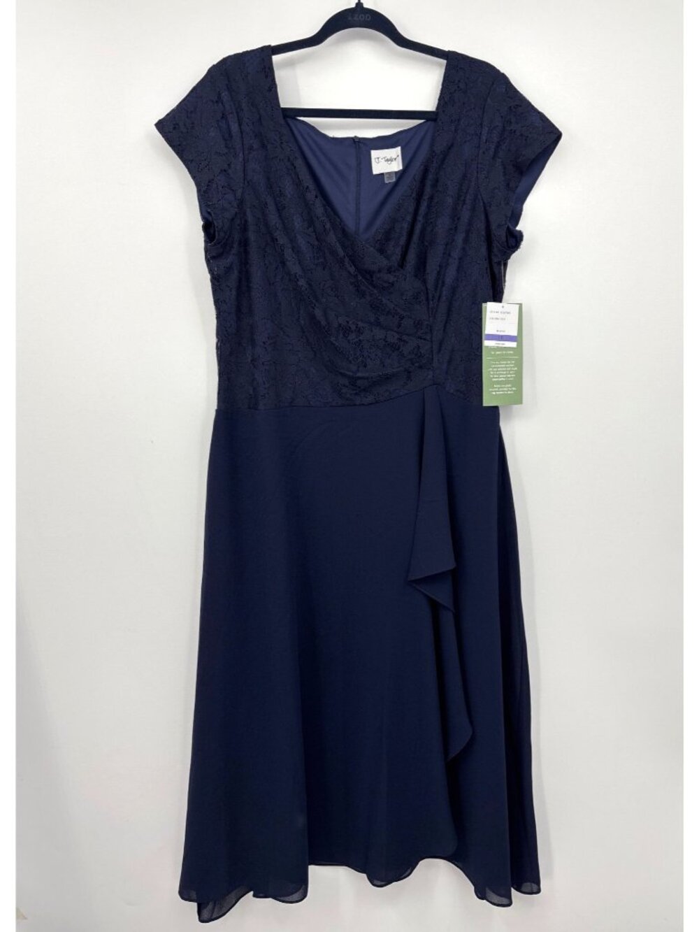 J. Taylor Faux Wrap Lace Short Sleeve Special Occasion Formal Dress Navy 18 NEW
